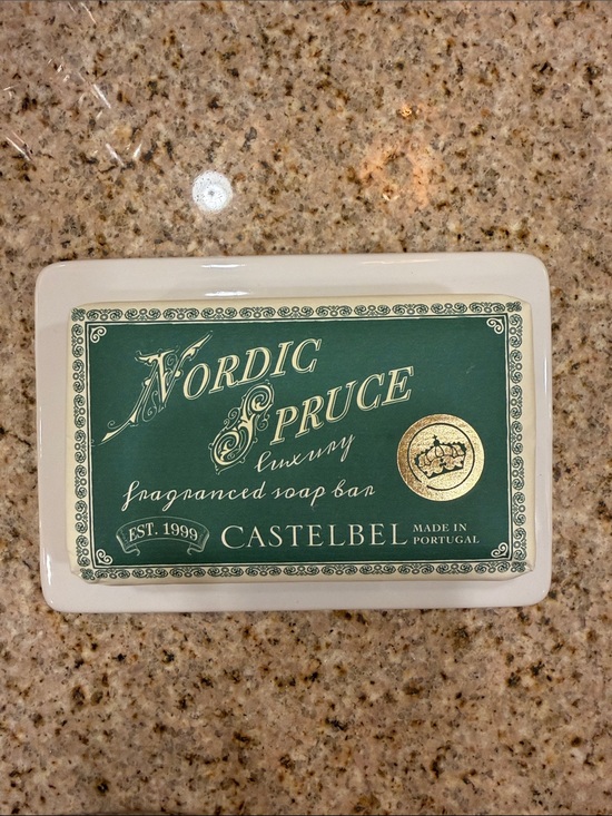 Castelbel Other - NWT🛁CASTELBEL NORDIC SPRUCE LARGE LUXURY 10.5 OUNCE BAR SOAP AND WHITE DISH